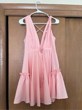 Essue Light Pink Deep V Ruffle Mini Dress
